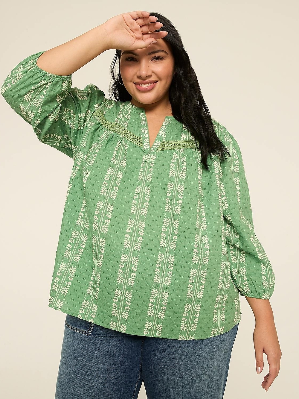 Lane Bryant Green Printed Peasant Tunic
